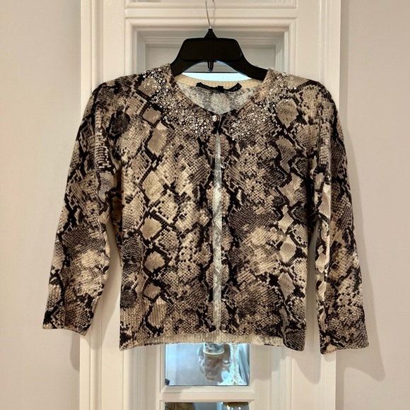 ROBERT RODRIGUEZ Grey Ivory/ Ivory Cashmere Bead / Python Sweater Cardigan - Picture 1 of 12